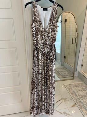 VICI Cream and Brown Leopard Wrap Dress